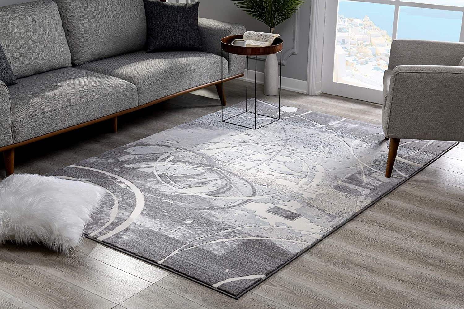 6' X 9' Gray Abstract Power Loom Area Rug - Image 2