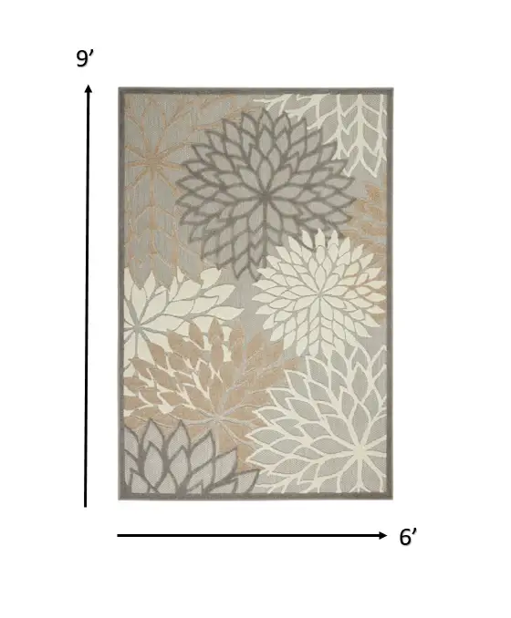 6' X 9' Gray And Ivory Floral Indoor Outdoor Area Rug - Image 2