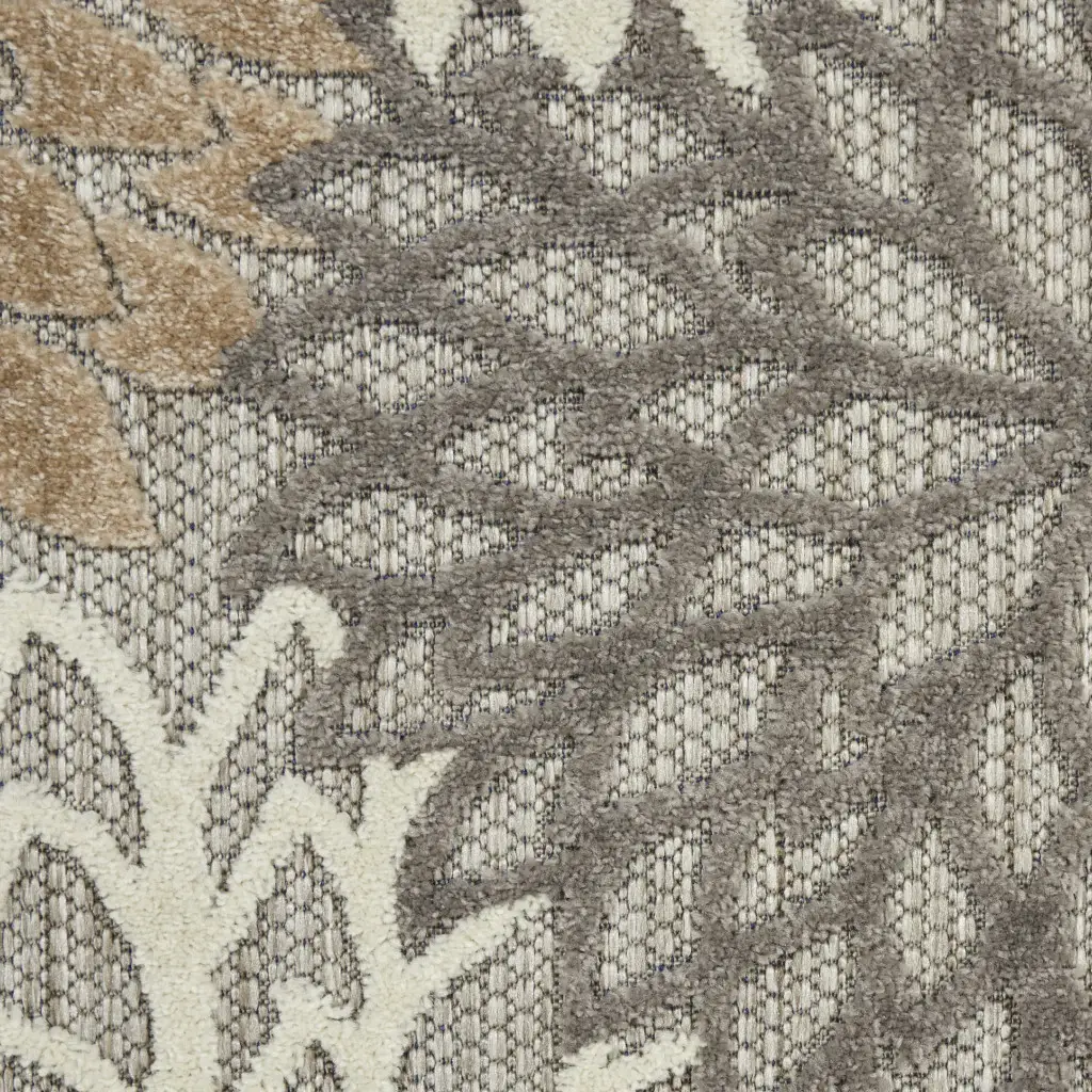 6' X 9' Gray And Ivory Floral Indoor Outdoor Area Rug - Image 6