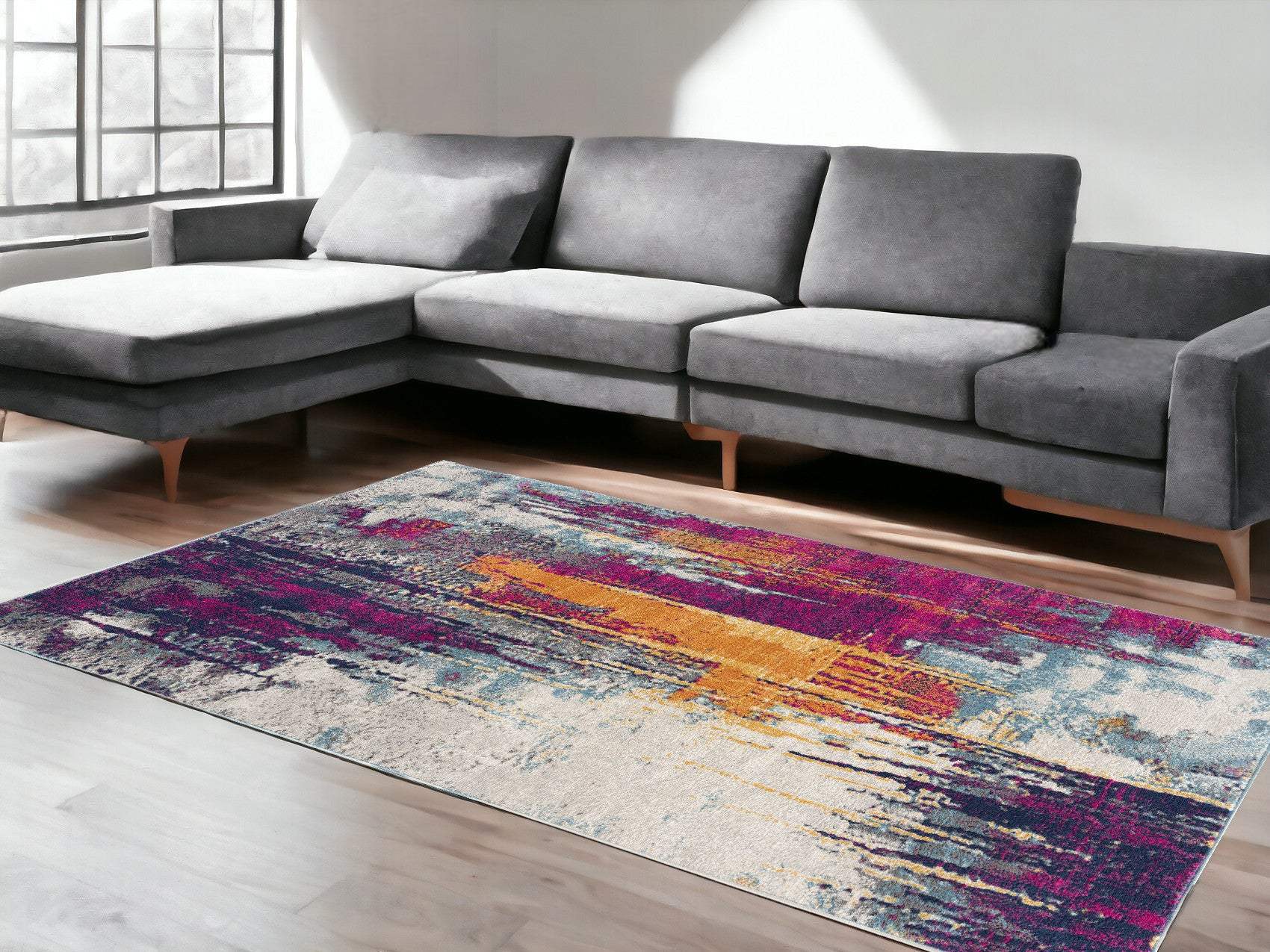 6' X 9' Gray and Purple Abstract Area Rug