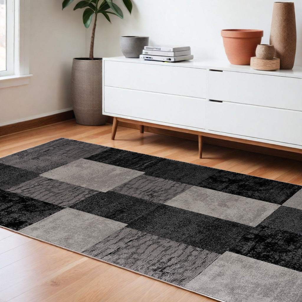 6' X 9' Gray Checkered Dhurrie Area Rug