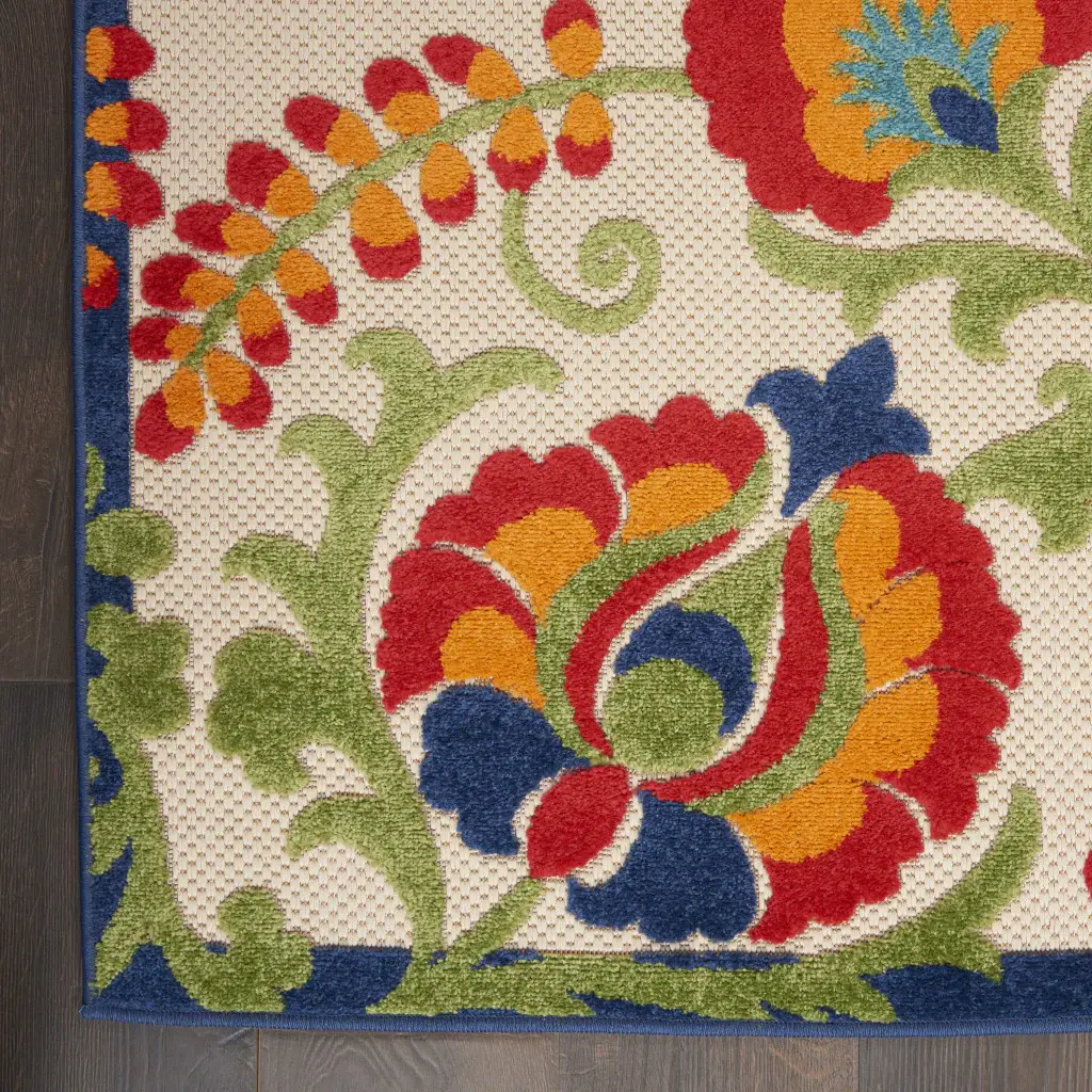 6' X 9' Green And Ivory Floral Indoor Outdoor Area Rug - Image 2