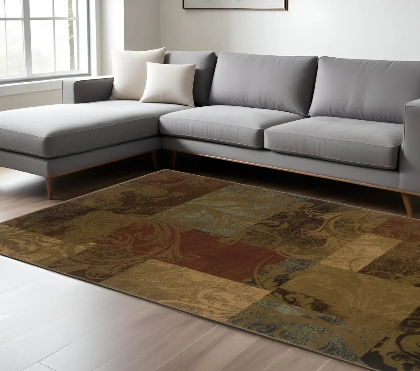 6' X 9' Green And Red Geometric Power Loom Stain Resistant Area Rug