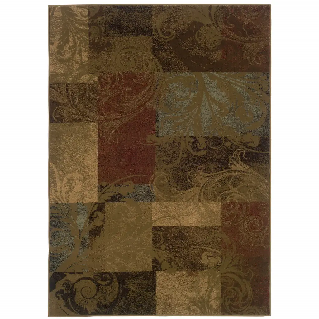 6' X 9' Green And Red Geometric Power Loom Stain Resistant Area Rug - Image 2