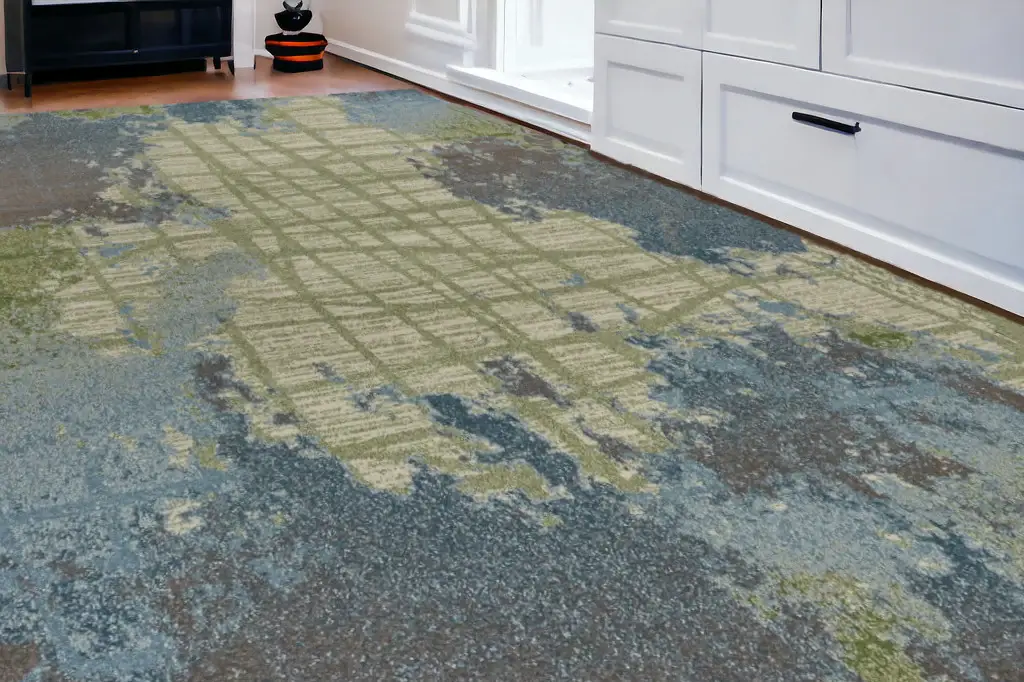 6' X 9' Green Or Blue Abstract Design Indoor Area Rug