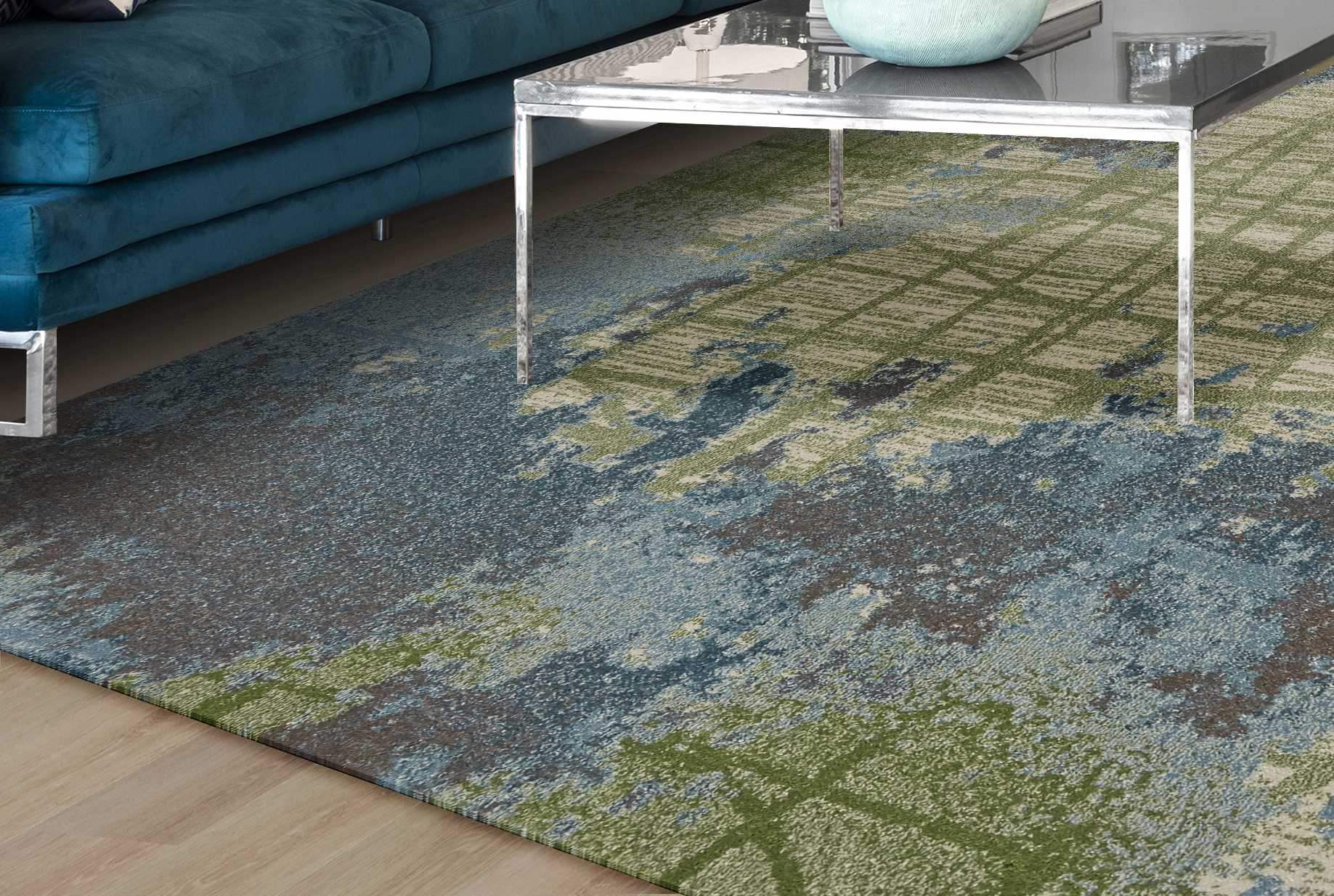 6' X 9' Green Or Blue Abstract Design Indoor Area Rug - Image 8