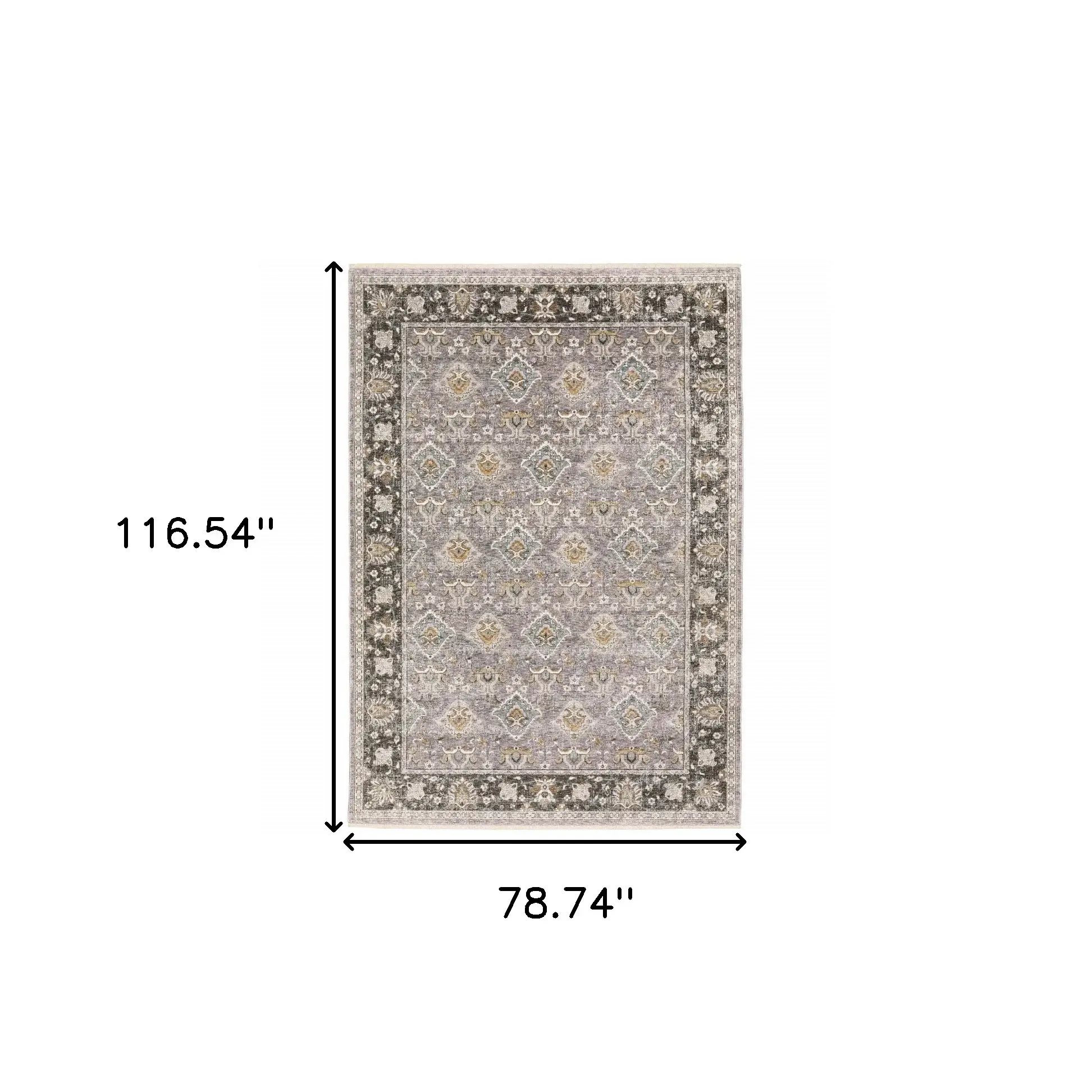 6' X 9' Grey And Blue Oriental Power Loom Stain Resistant Area Rug With Fringe - Image 3