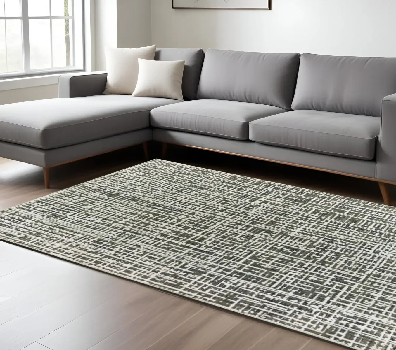 6' X 9' Grey And Ivory Abstract Power Loom Stain Resistant Area Rug