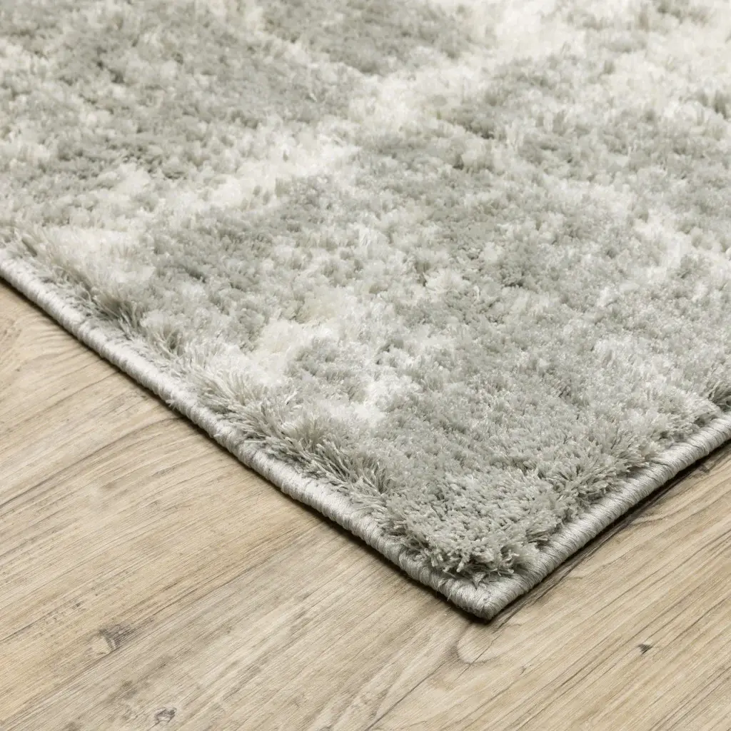 6' X 9' Grey And Ivory Abstract Shag Power Loom Stain Resistant Area Rug - Image 5