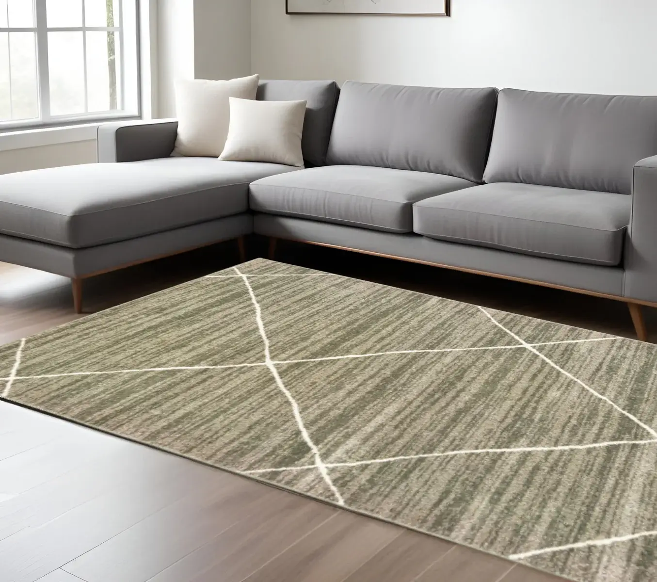 6' X 9' Grey And Ivory Geometric Power Loom Stain Resistant Area Rug