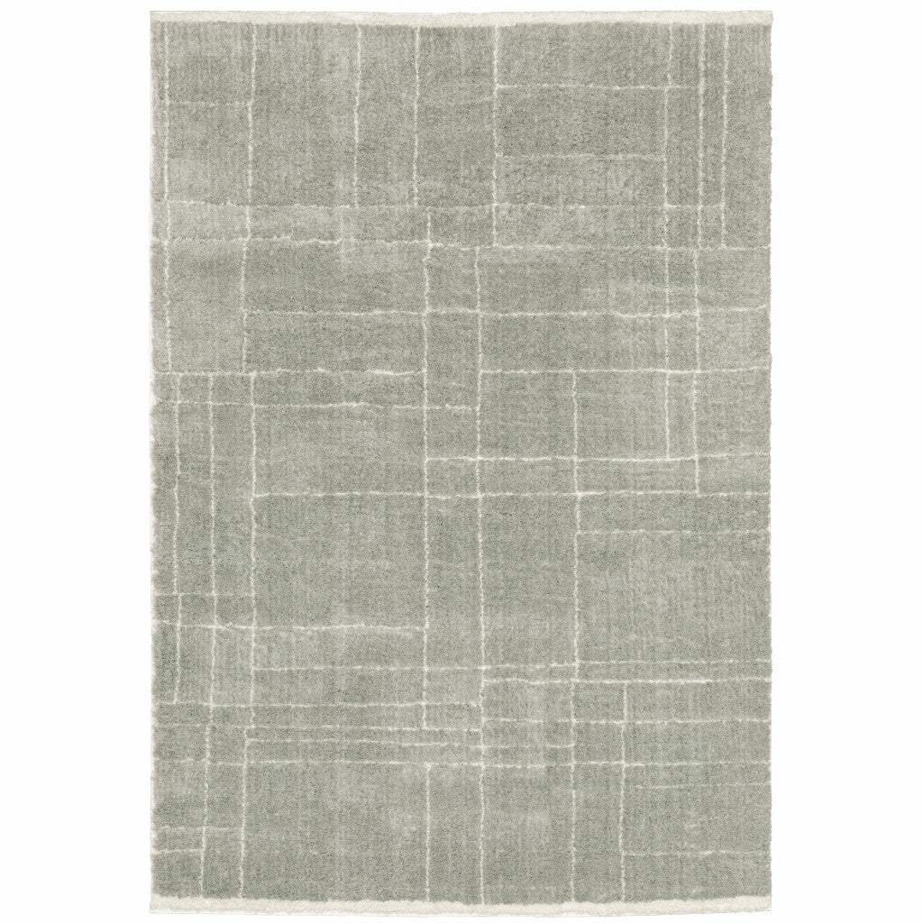 6' X 9' Grey And Ivory Geometric Shag Power Loom Stain Resistant Area Rug - Image 2