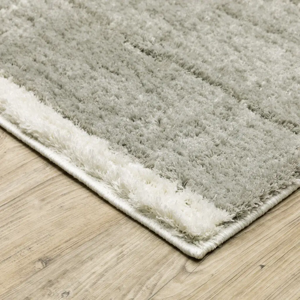 6' X 9' Grey And Ivory Geometric Shag Power Loom Stain Resistant Area Rug - Image 5