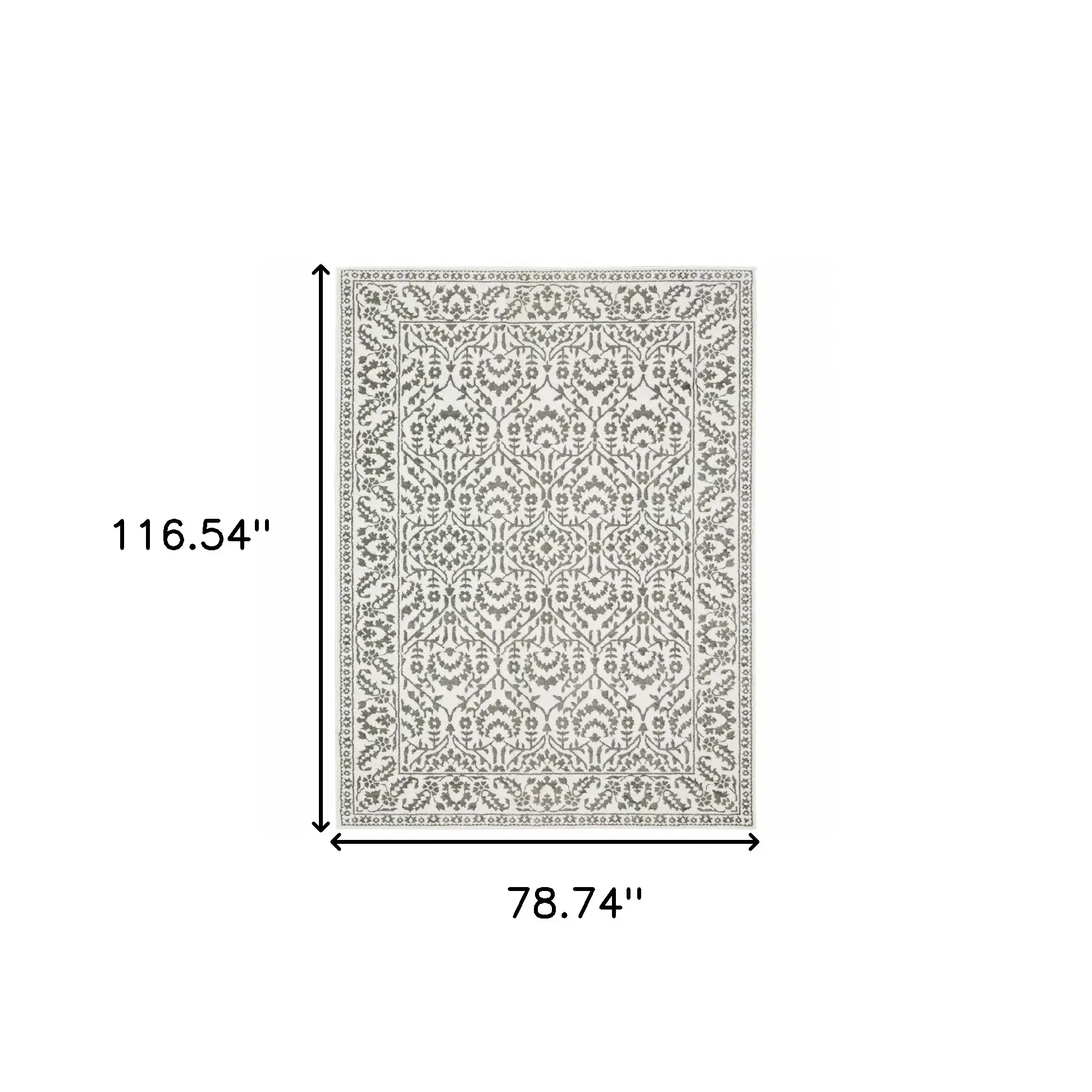 6' X 9' Grey And White Floral Power Loom Stain Resistant Area Rug - Image 3