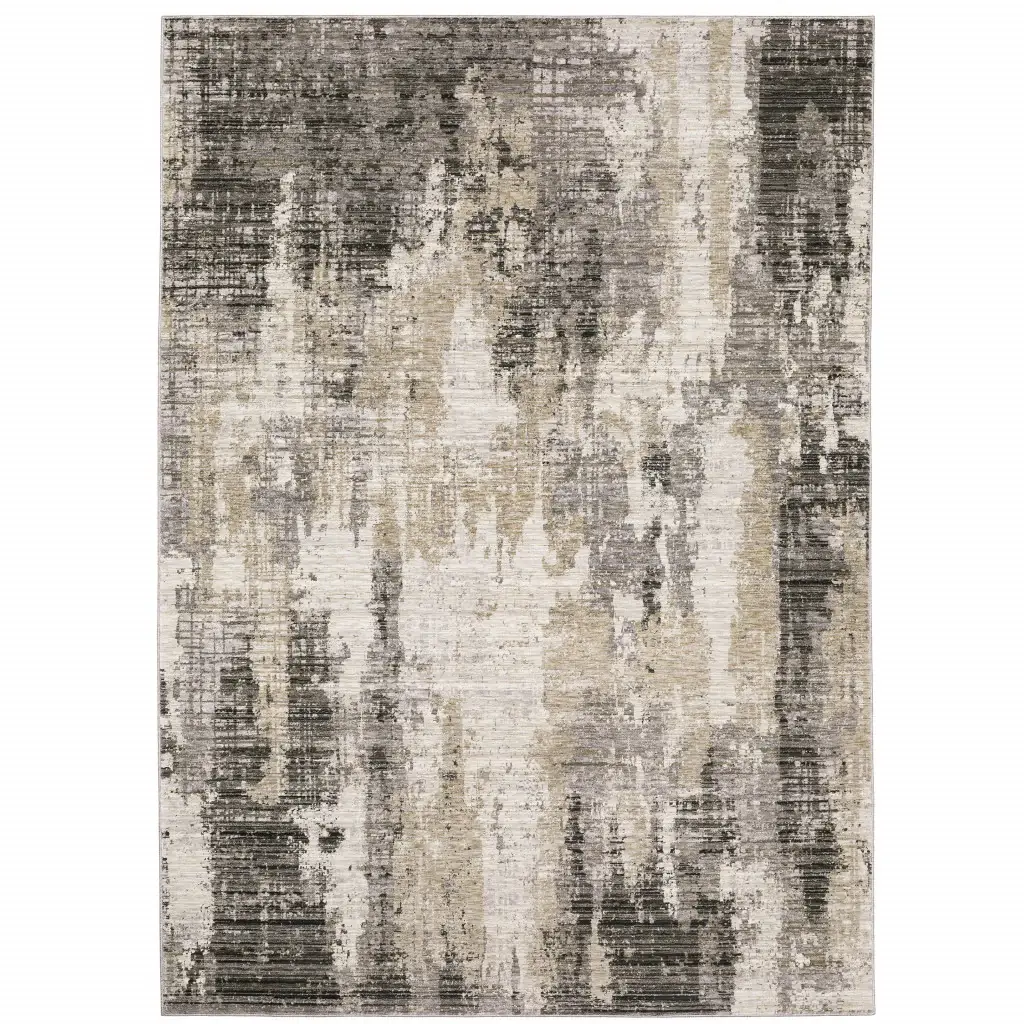 6' X 9' Grey Beige Charcoal Brown Tan And Ivory Abstract Power Loom Stain Resistant Area Rug - Image 2