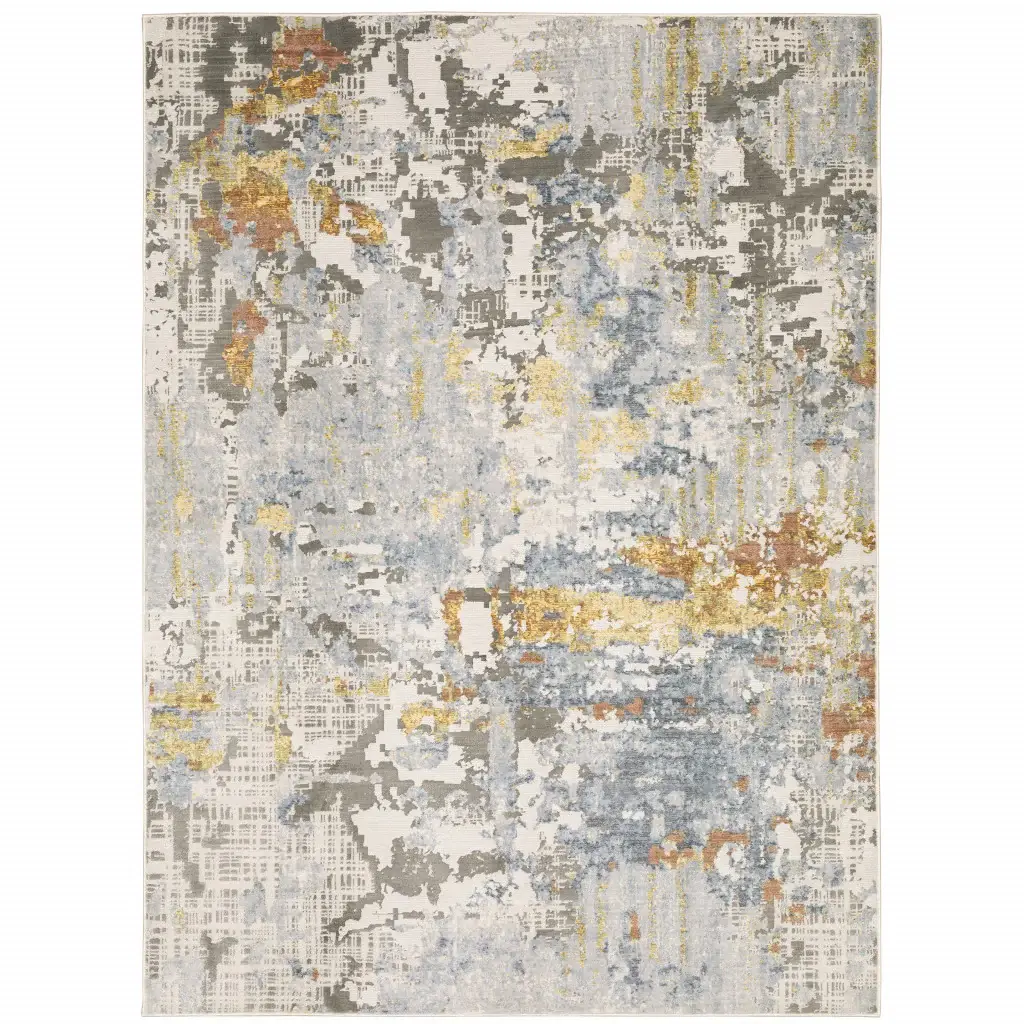 6' X 9' Grey Blue Beige Gold And Rust Abstract Power Loom Stain Resistant Area Rug - Image 2