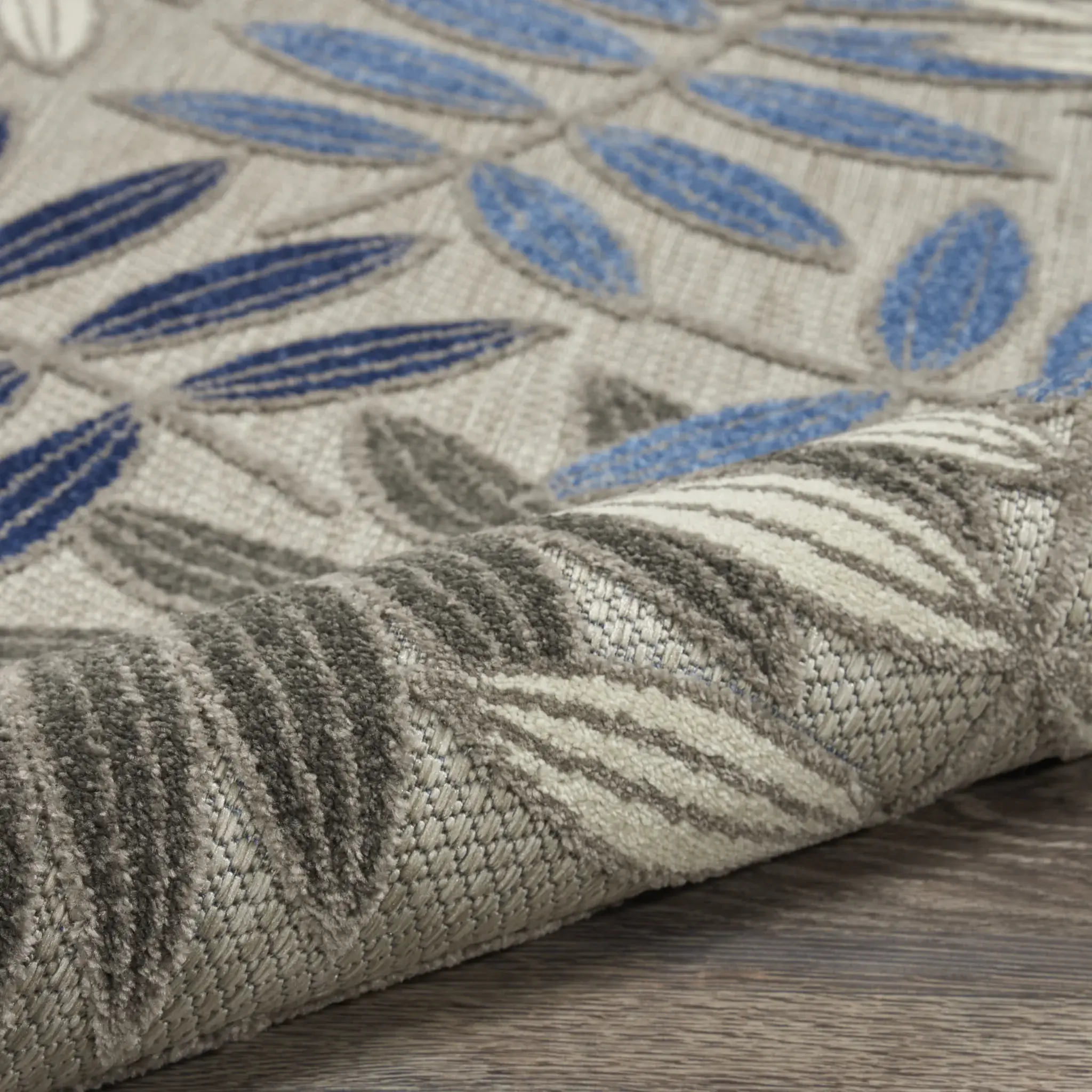 6' X 9' Grey/Blue Floral Indoor Outdoor Area Rug - Image 7