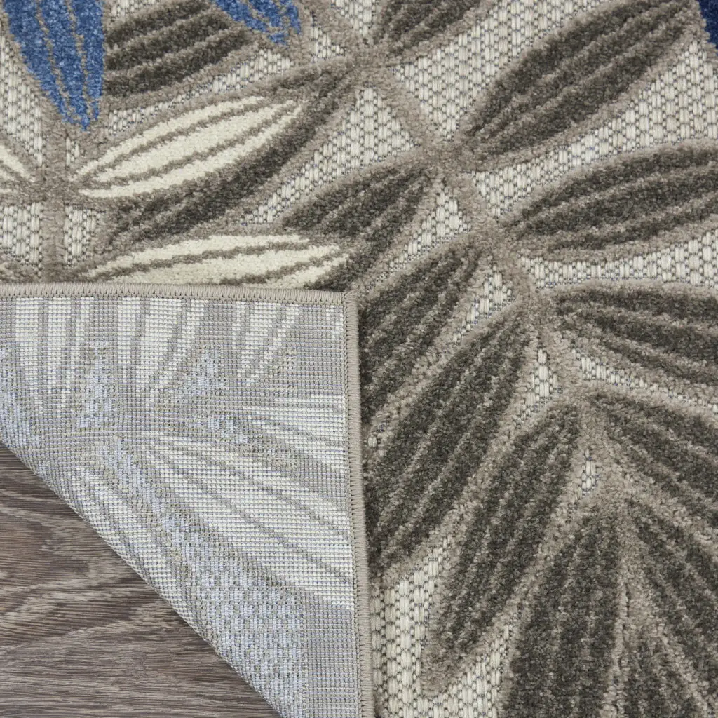 6' X 9' Grey/Blue Floral Indoor Outdoor Area Rug - Image 8