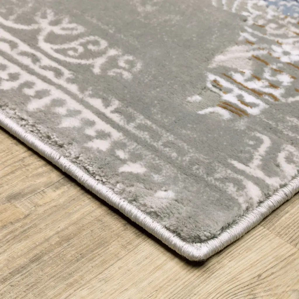6' X 9' Grey Blue Ivory Brown And Navy Abstract Power Loom Stain Resistant Area Rug - Image 4
