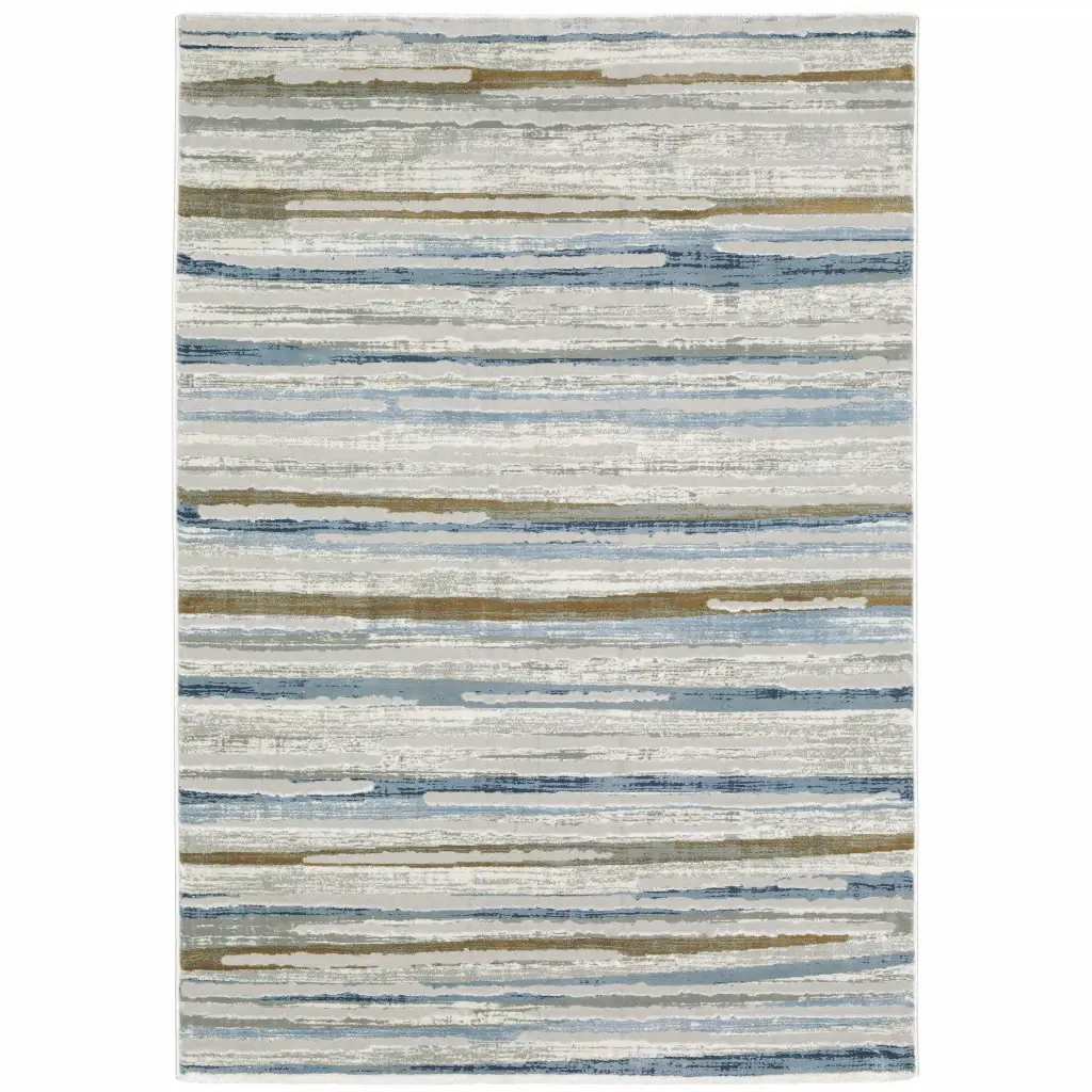 6' X 9' Grey Blue Ivory Brown Beige And Navy Abstract Power Loom Stain Resistant Area Rug - Image 2