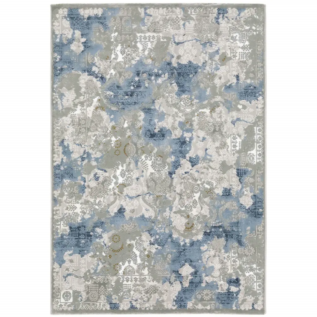 6' X 9' Grey Blue Ivory Navy Beige And Brown Abstract Power Loom Stain Resistant Area Rug - Image 2