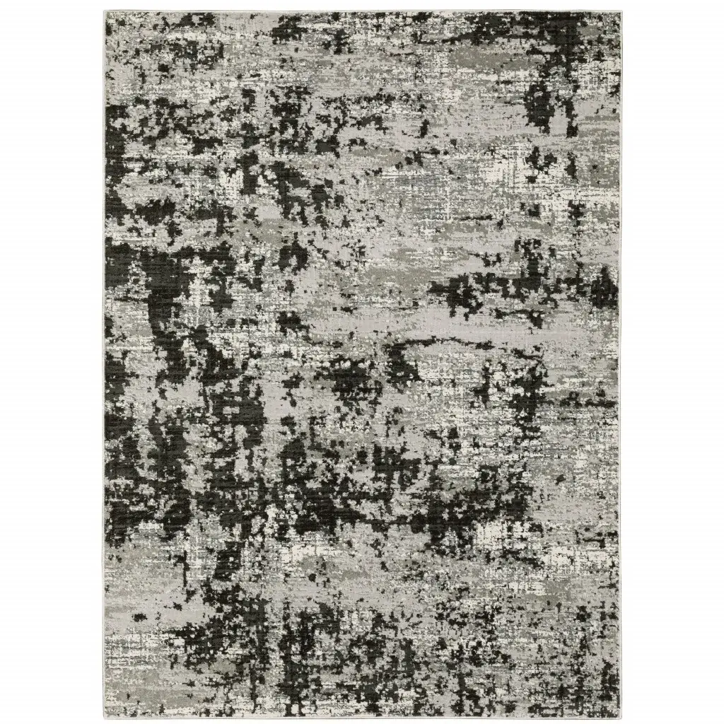 6' X 9' Grey Charcoal Black And Ivory Abstract Power Loom Stain Resistant Area Rug - Image 2