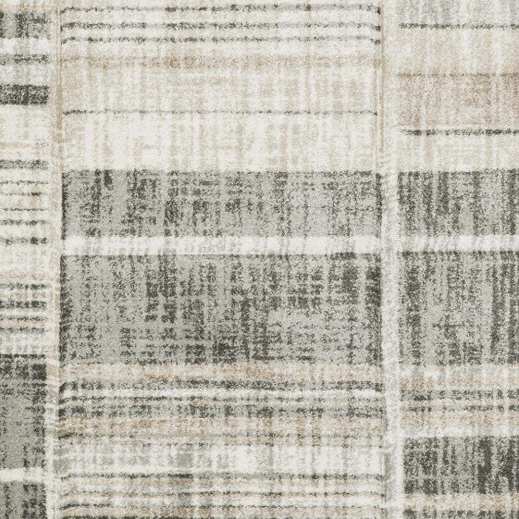 6' X 9' Grey Charcoal Ivory Tan Brown And Beige Geometric Power Loom Stain Resistant Area Rug - Image 3