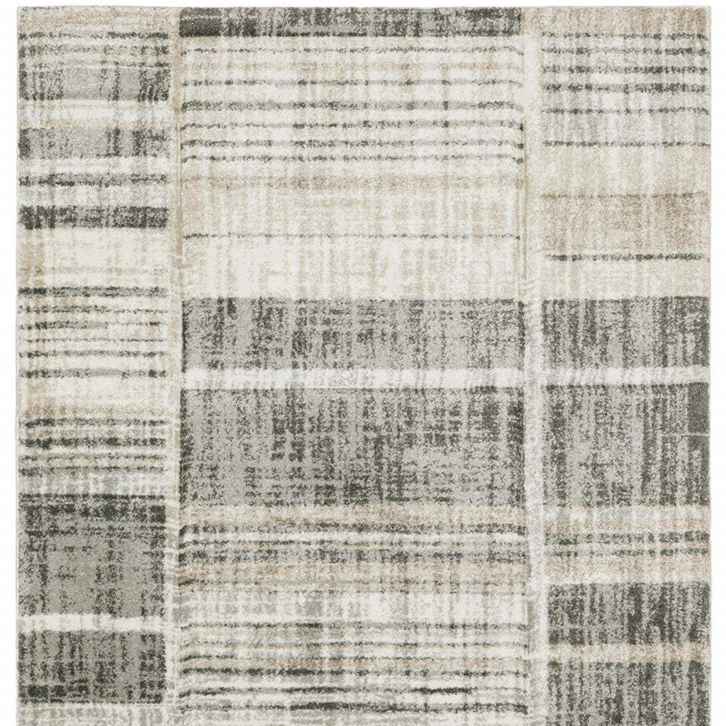 6' X 9' Grey Charcoal Ivory Tan Brown And Beige Geometric Power Loom Stain Resistant Area Rug - Image 4