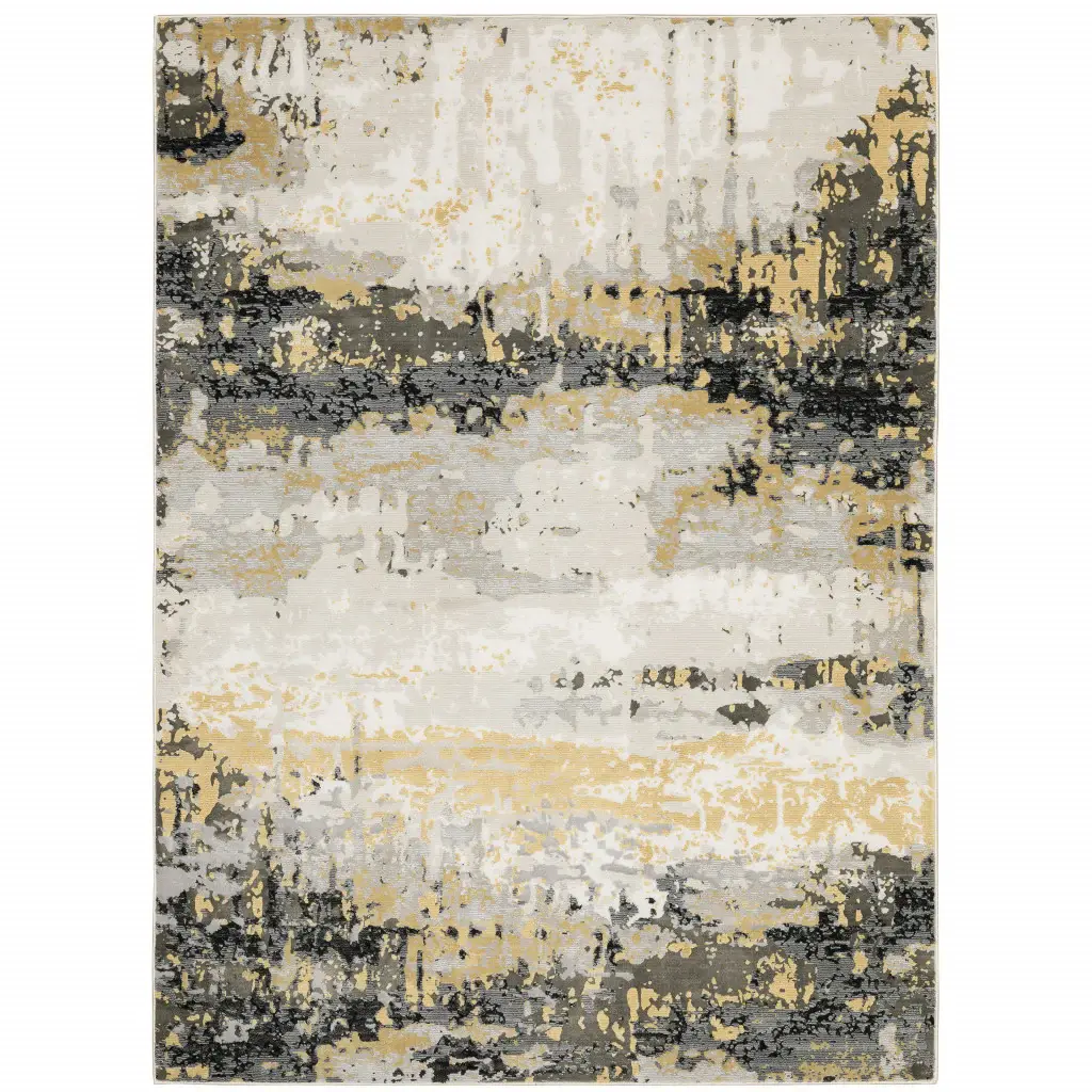 6' X 9' Grey Gold Beige Black And Brown Abstract Power Loom Stain Resistant Area Rug - Image 2