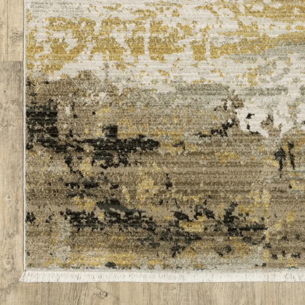 6' X 9' Grey Gold Black Charcoal And Beige Abstract Power Loom Stain Resistant Area Rug With Fringe - Image 4