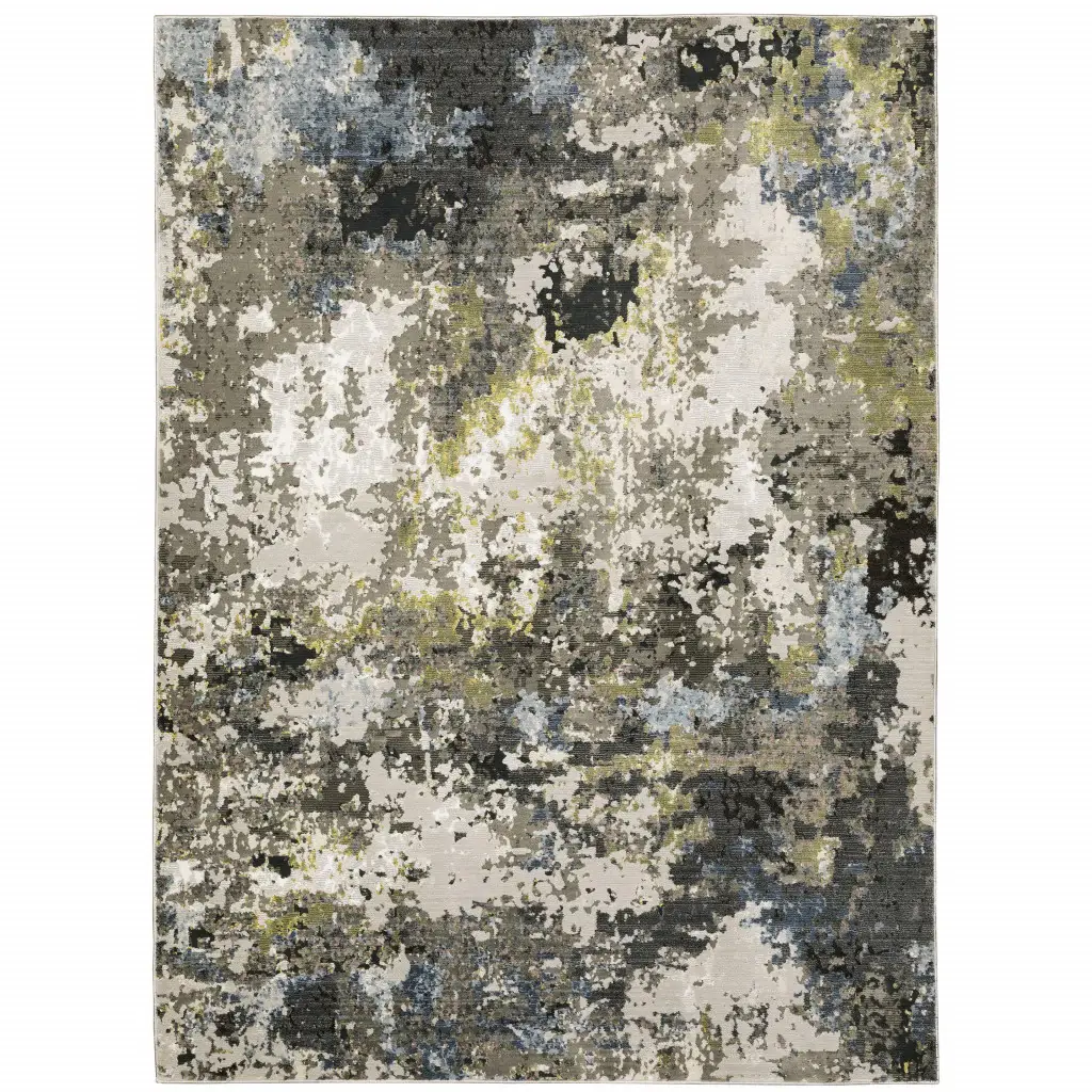 6' X 9' Grey Green Gold Blue And Beige Abstract Power Loom Stain Resistant Area Rug - Image 2