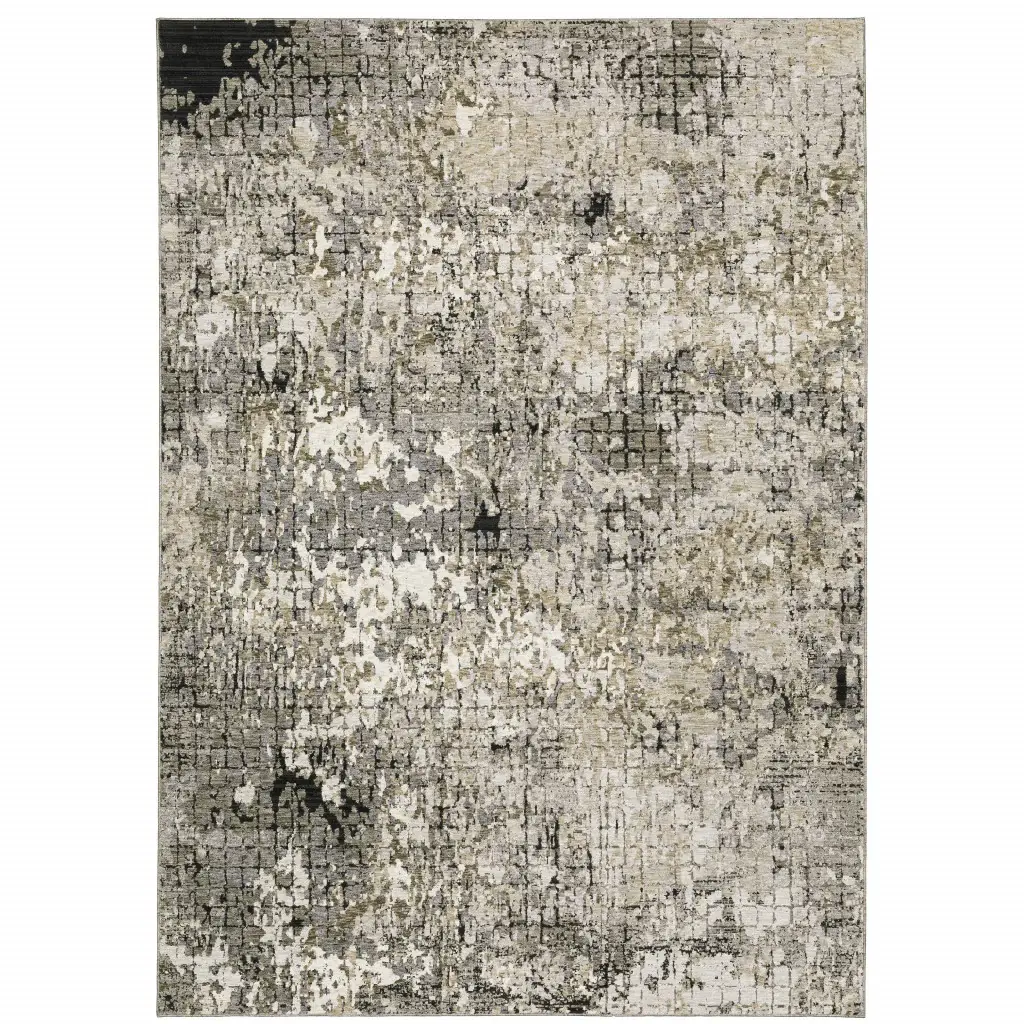 6' X 9' Grey Ivory Beige Charcoal Black Tan And Brown Abstract Power Loom Stain Resistant Area Rug - Image 2