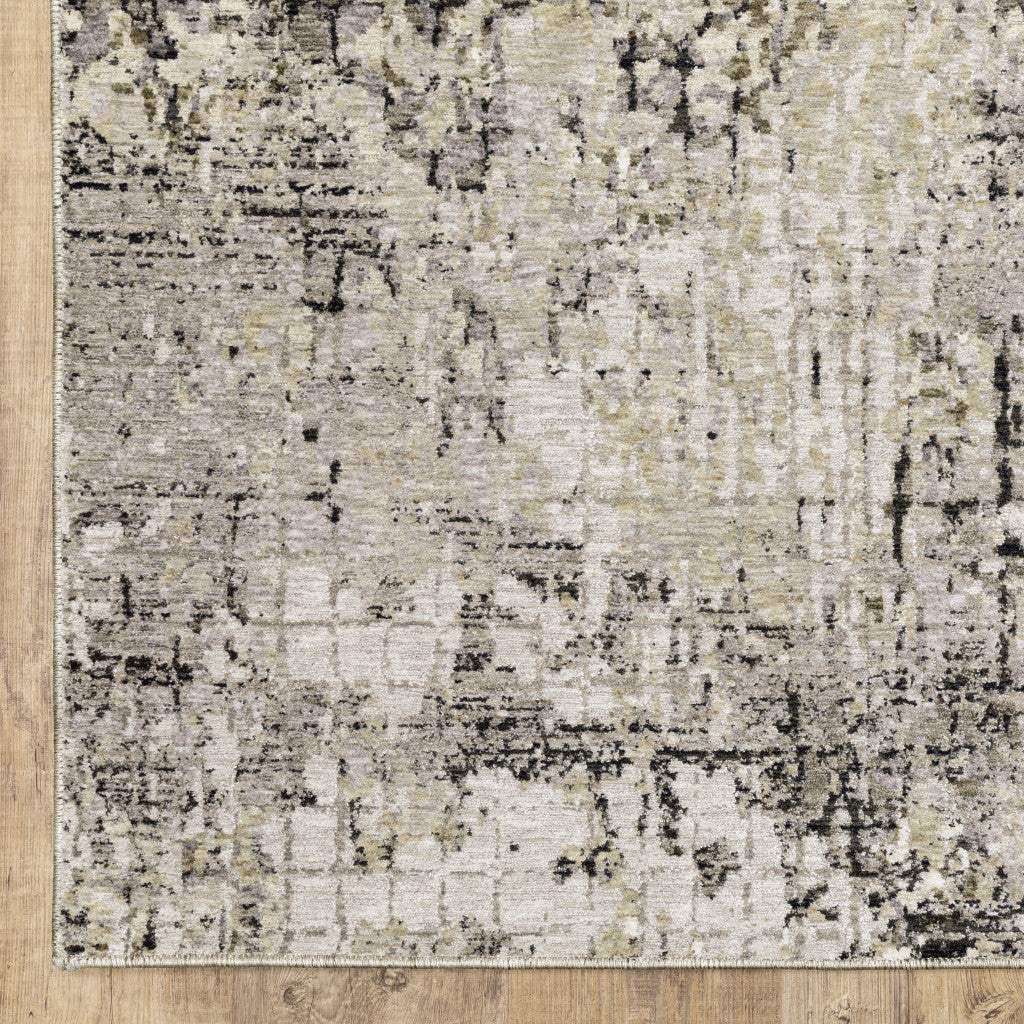 6' X 9' Grey Ivory Beige Charcoal Black Tan And Brown Abstract Power Loom Stain Resistant Area Rug - Image 4
