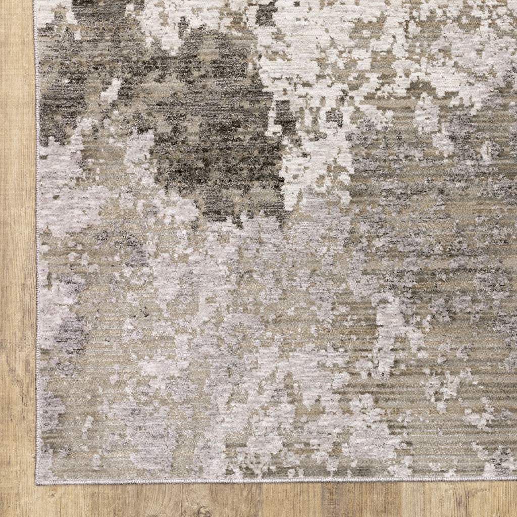6' X 9' Grey Ivory Beige Tan Brown And Black Abstract Power Loom Stain Resistant Area Rug - Image 4