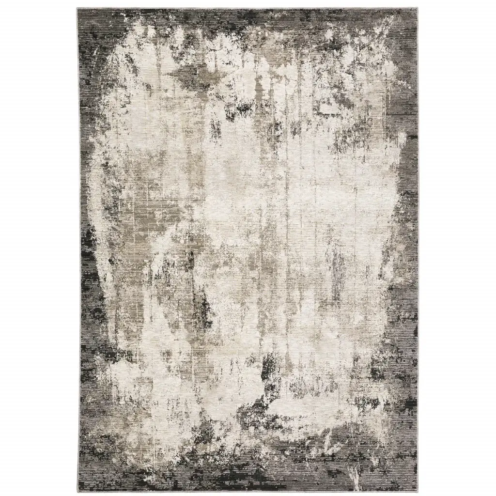 6' X 9' Grey Ivory Charcoal Tan Black And Beige Abstract Power Loom Stain Resistant Area Rug - Image 2