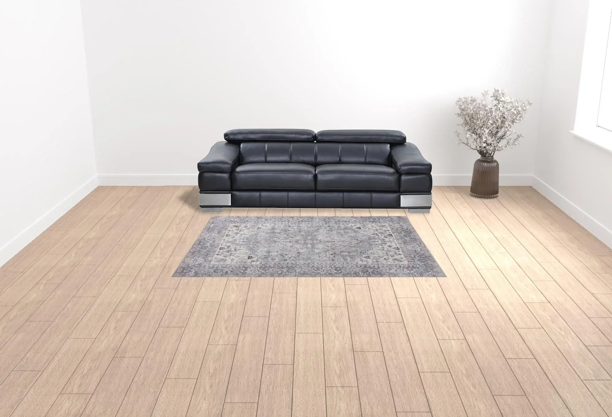 6' X 9' Grey Medallion Distressed Washable Area Rug - Image 2