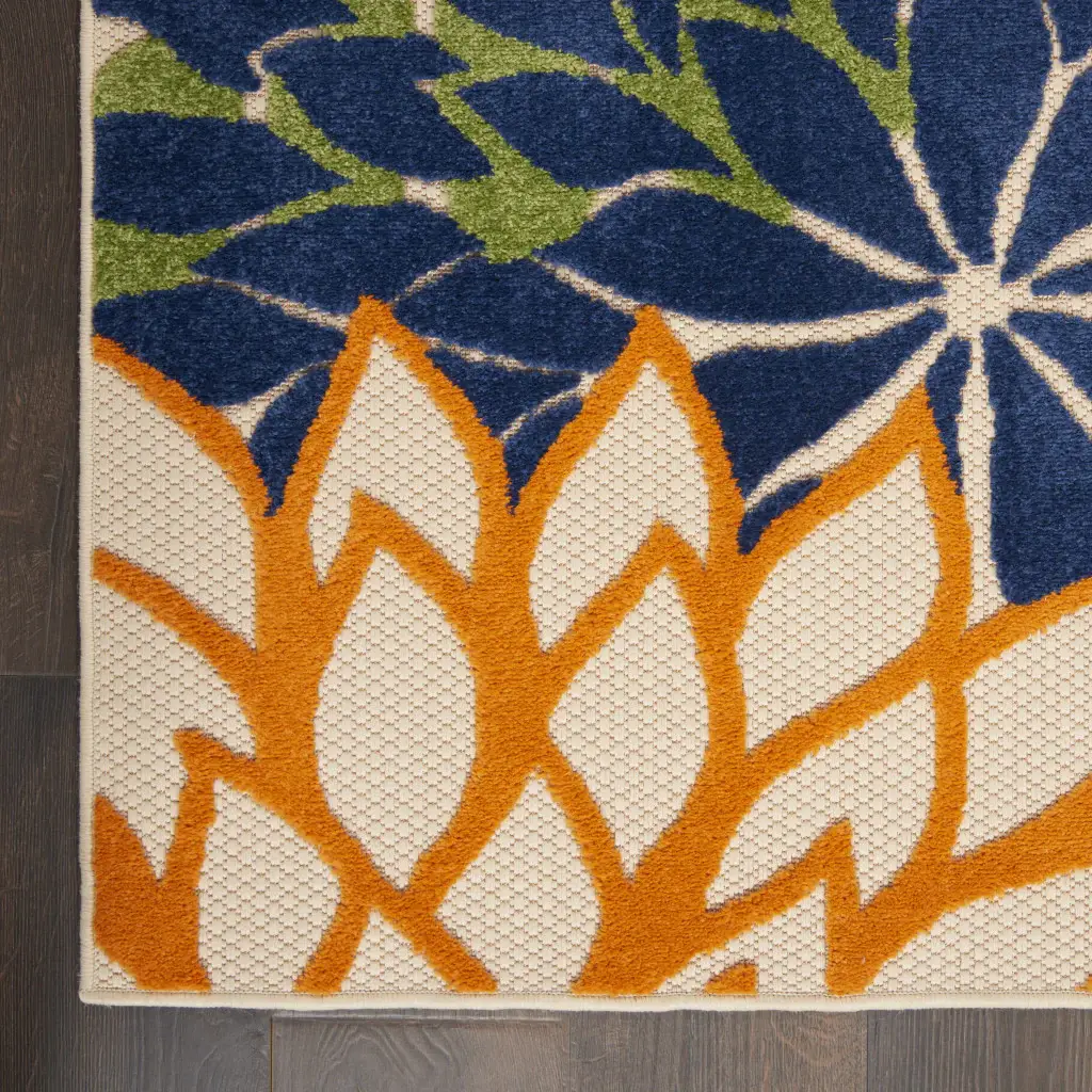 6' X 9' Ivory And Blue Floral Indoor Outdoor Area Rug - Image 2