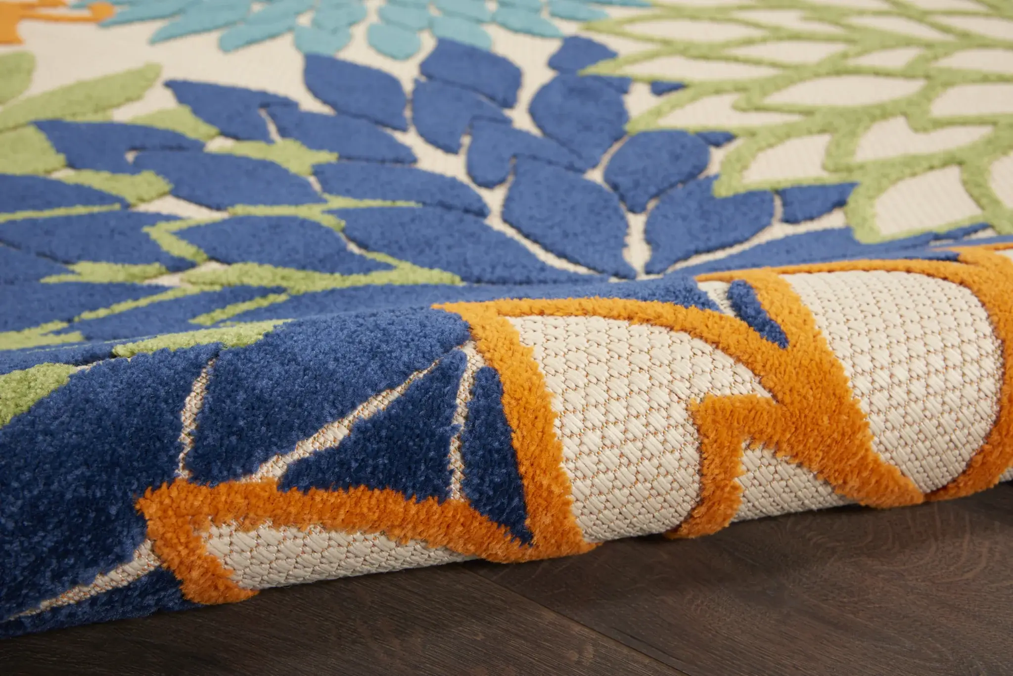 6' X 9' Ivory And Blue Floral Indoor Outdoor Area Rug - Image 5
