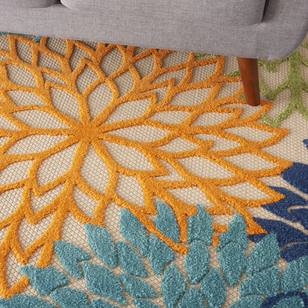 6' X 9' Ivory And Blue Floral Indoor Outdoor Area Rug - Image 7