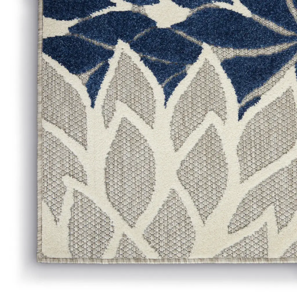 6' X 9' Ivory And Blue Floral Indoor Outdoor Area Rug - Image 6