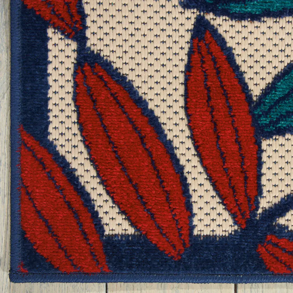 6' X 9' Ivory And Blue Floral Indoor Outdoor Area Rug - Image 2