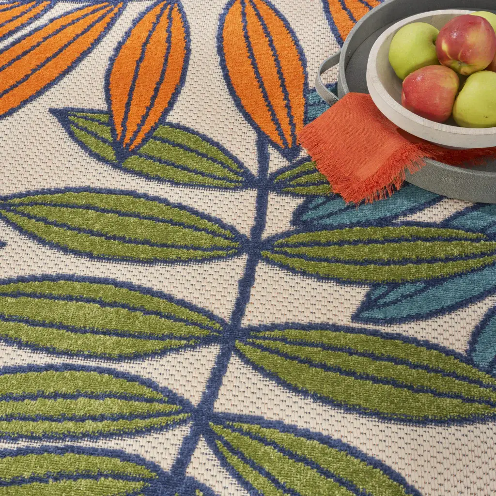 6' X 9' Ivory And Blue Floral Indoor Outdoor Area Rug - Image 7