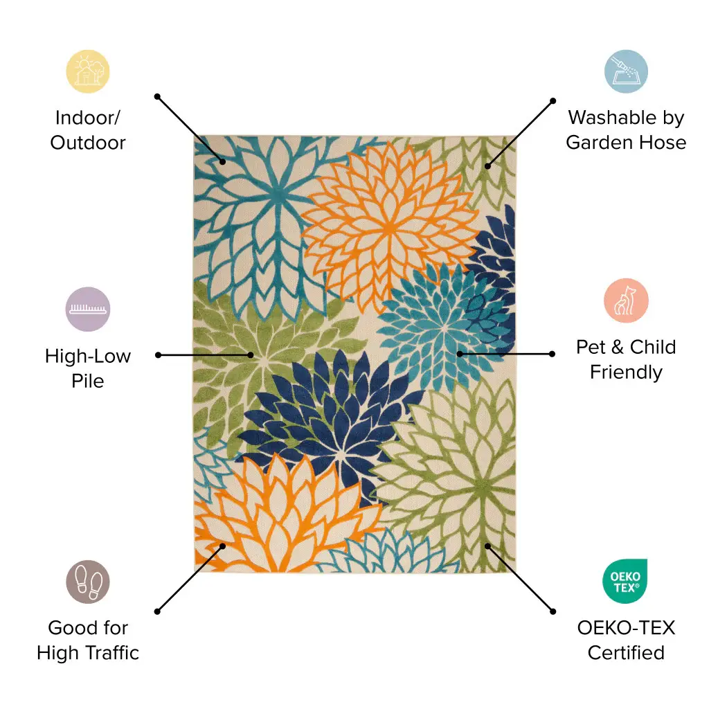 6' X 9' Ivory And Blue Floral Indoor Outdoor Area Rug - Image 9
