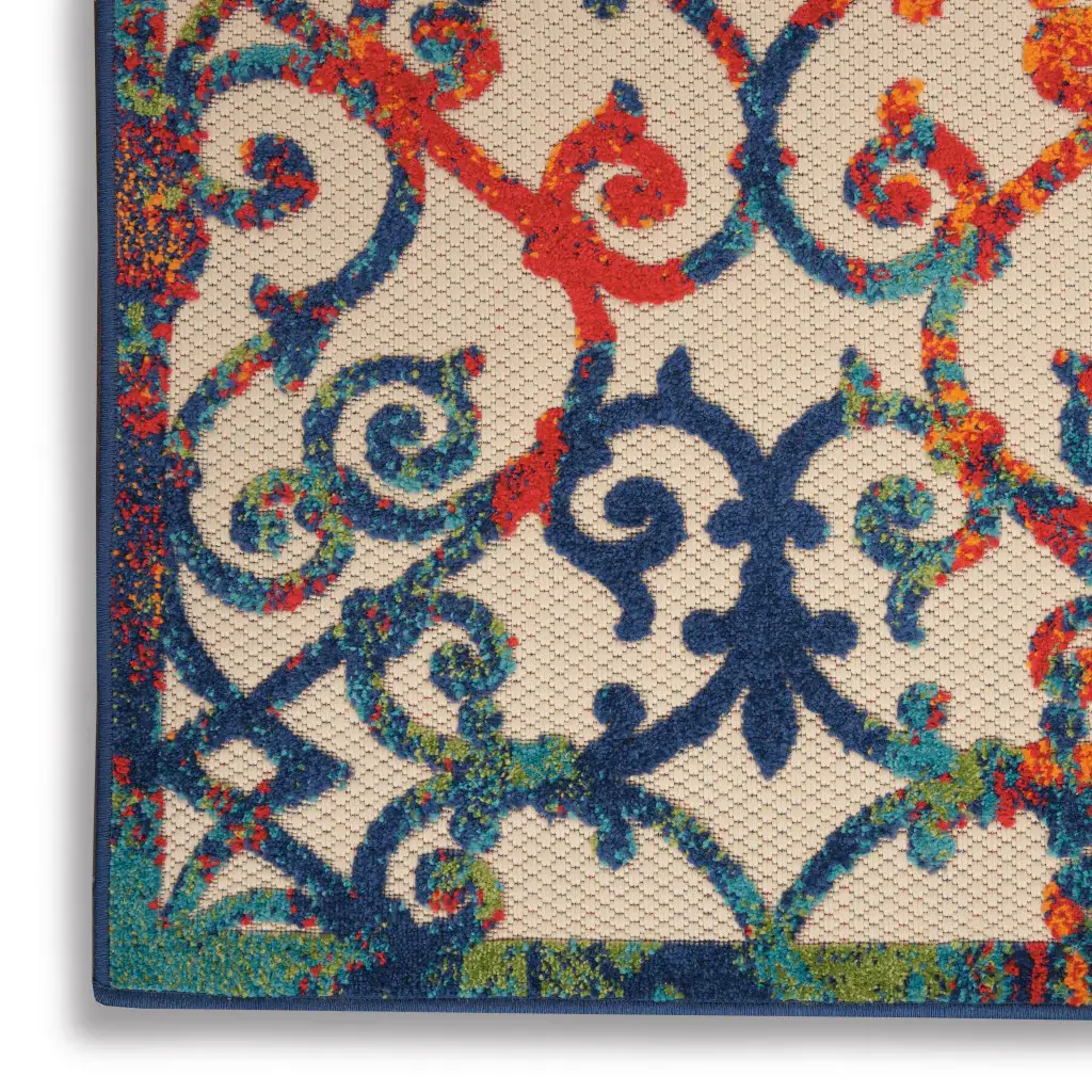 6' X 9' Ivory And Blue Floral Indoor Outdoor Area Rug - Image 5