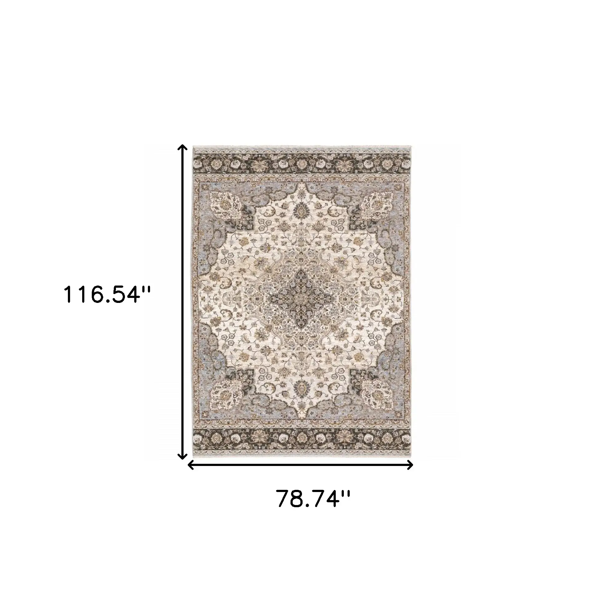 6' X 9' Ivory And Blue Oriental Power Loom Stain Resistant Area Rug With Fringe - Image 3