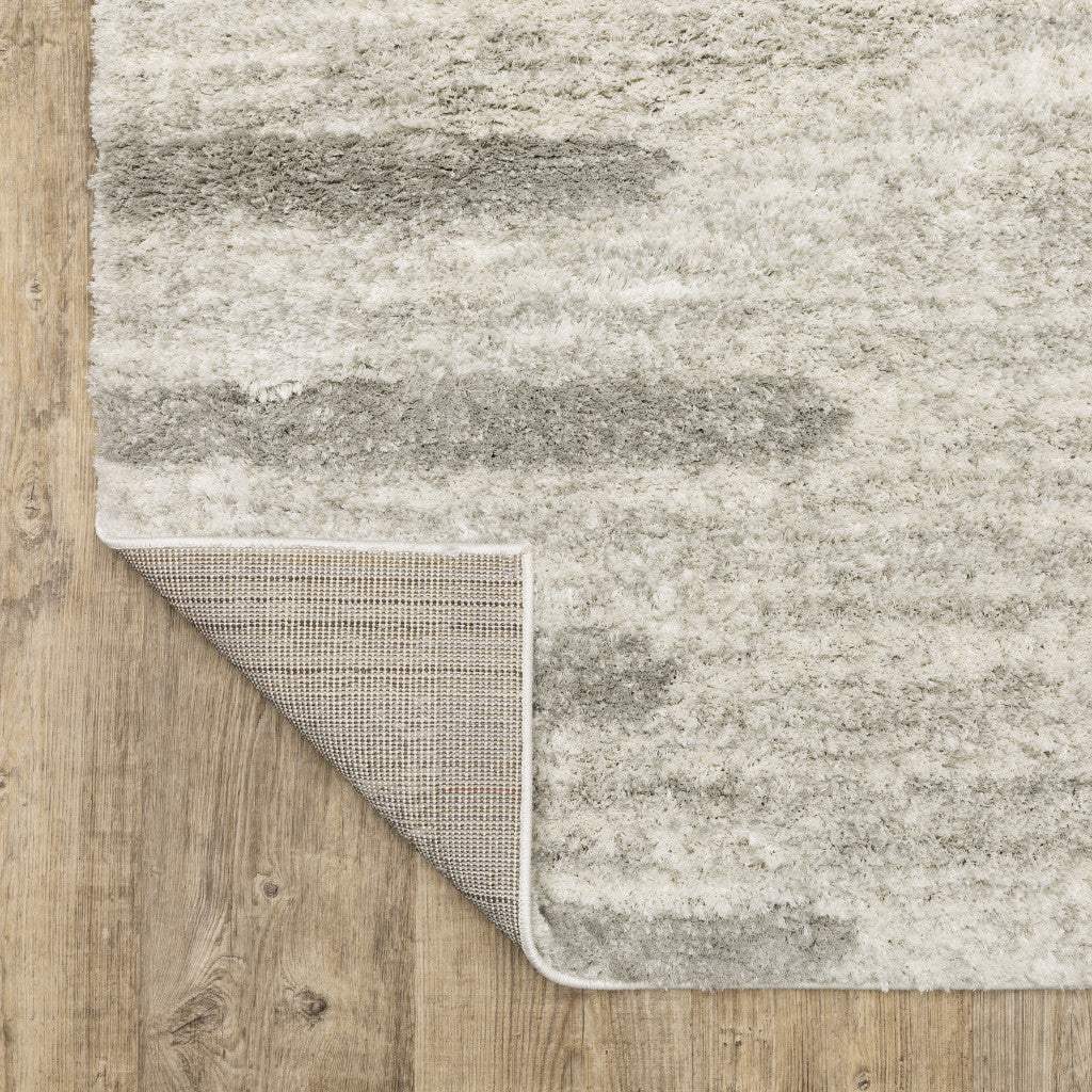 6' X 9' Ivory And Grey Geometric Shag Power Loom Stain Resistant Area Rug - Image 8