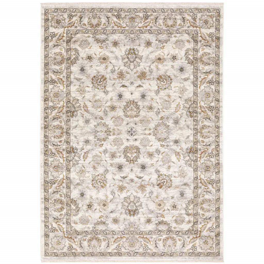 6' X 9' Ivory And Grey Oriental Power Loom Stain Resistant Area Rug With Fringe - Image 2