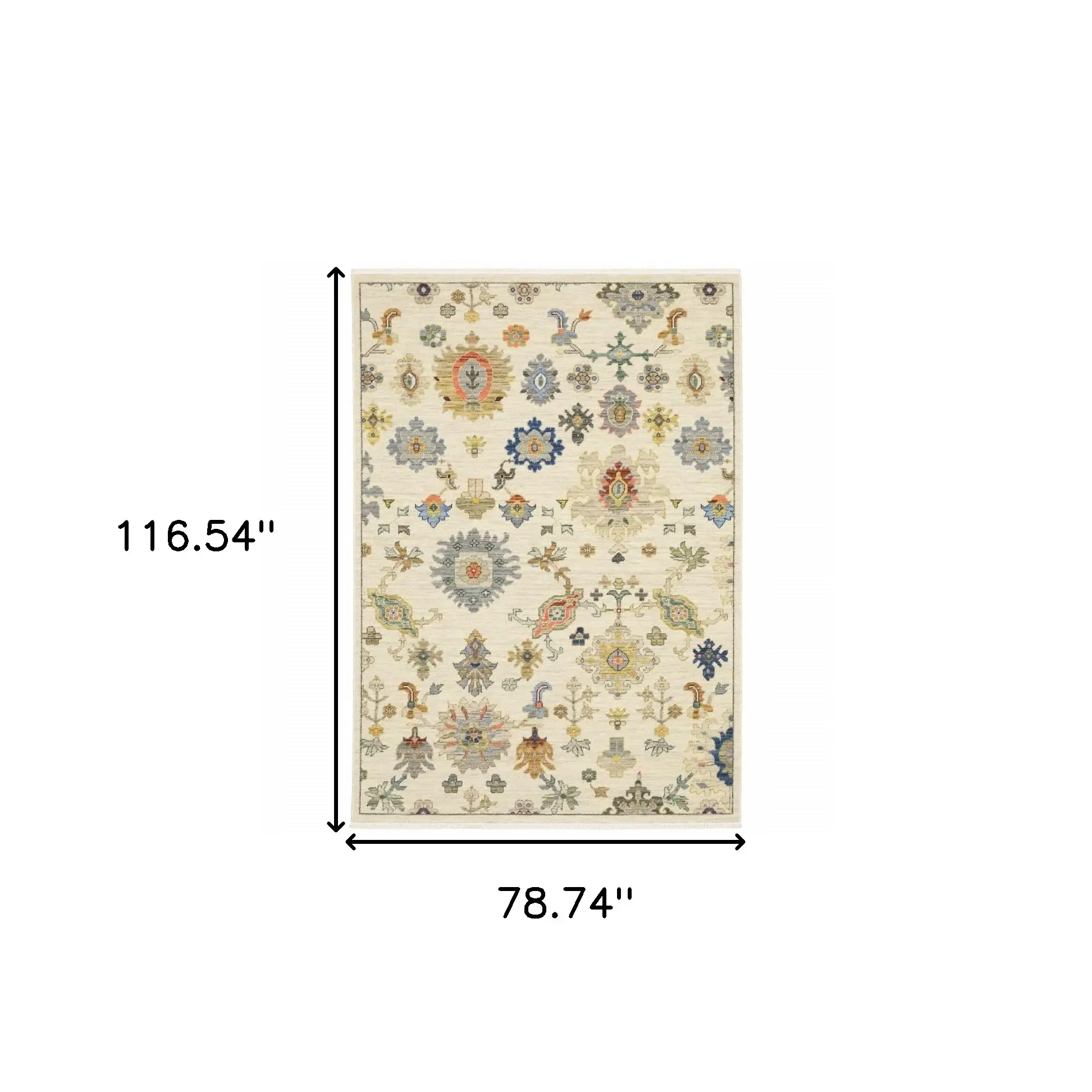 6' X 9' Ivory Beige Gold Grey Blue Pink Red Rust And Green Oriental Power Loom Stain Resistant Area Rug With Fringe - Image 3