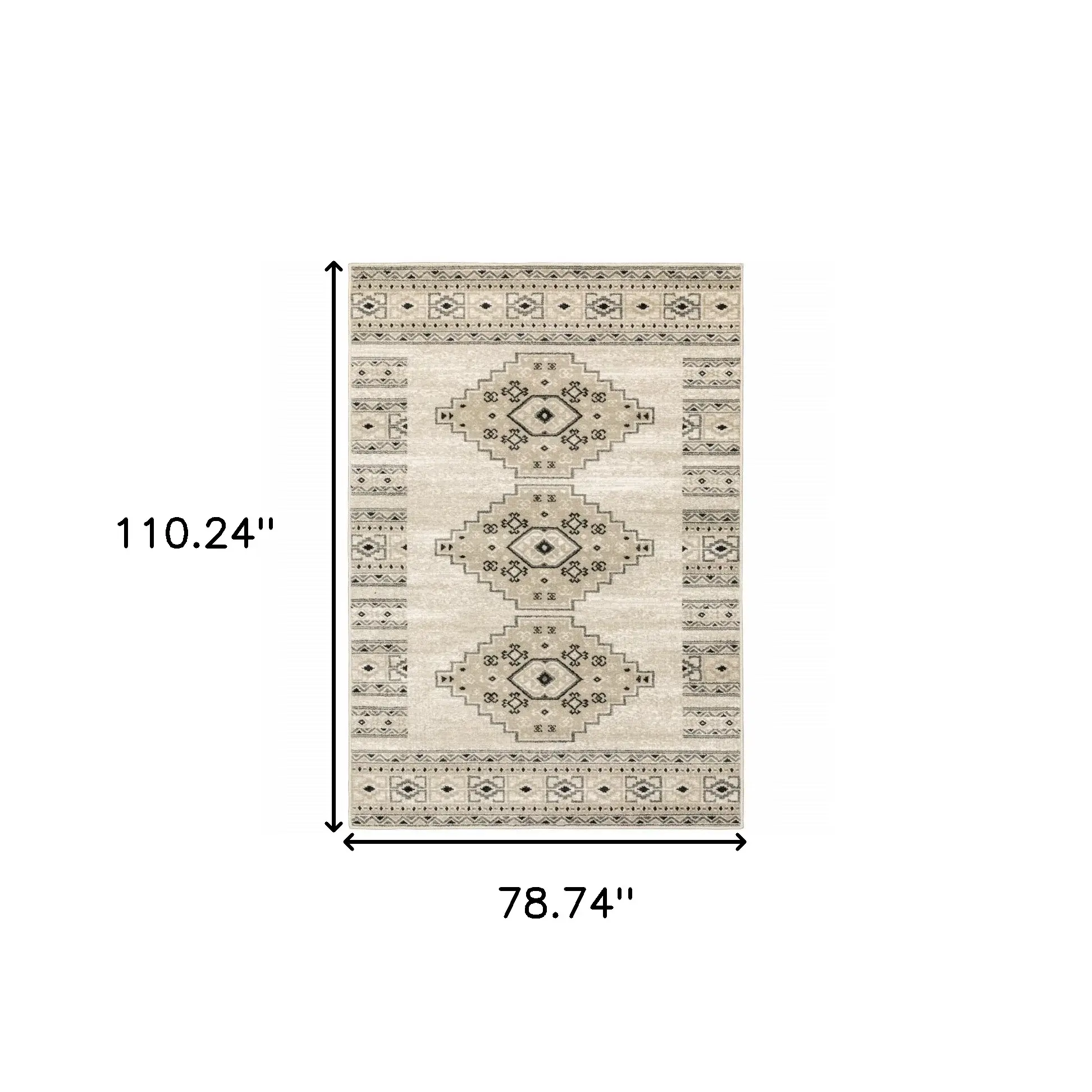 6' X 9' Ivory Grey Black And Ivory Southwestern Power Loom Stain Resistant Area Rug - Image 3