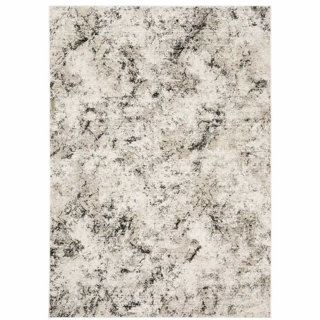 6' X 9' Ivory Grey Black Beige And Tan Abstract Power Loom Stain Resistant Area Rug - Image 2