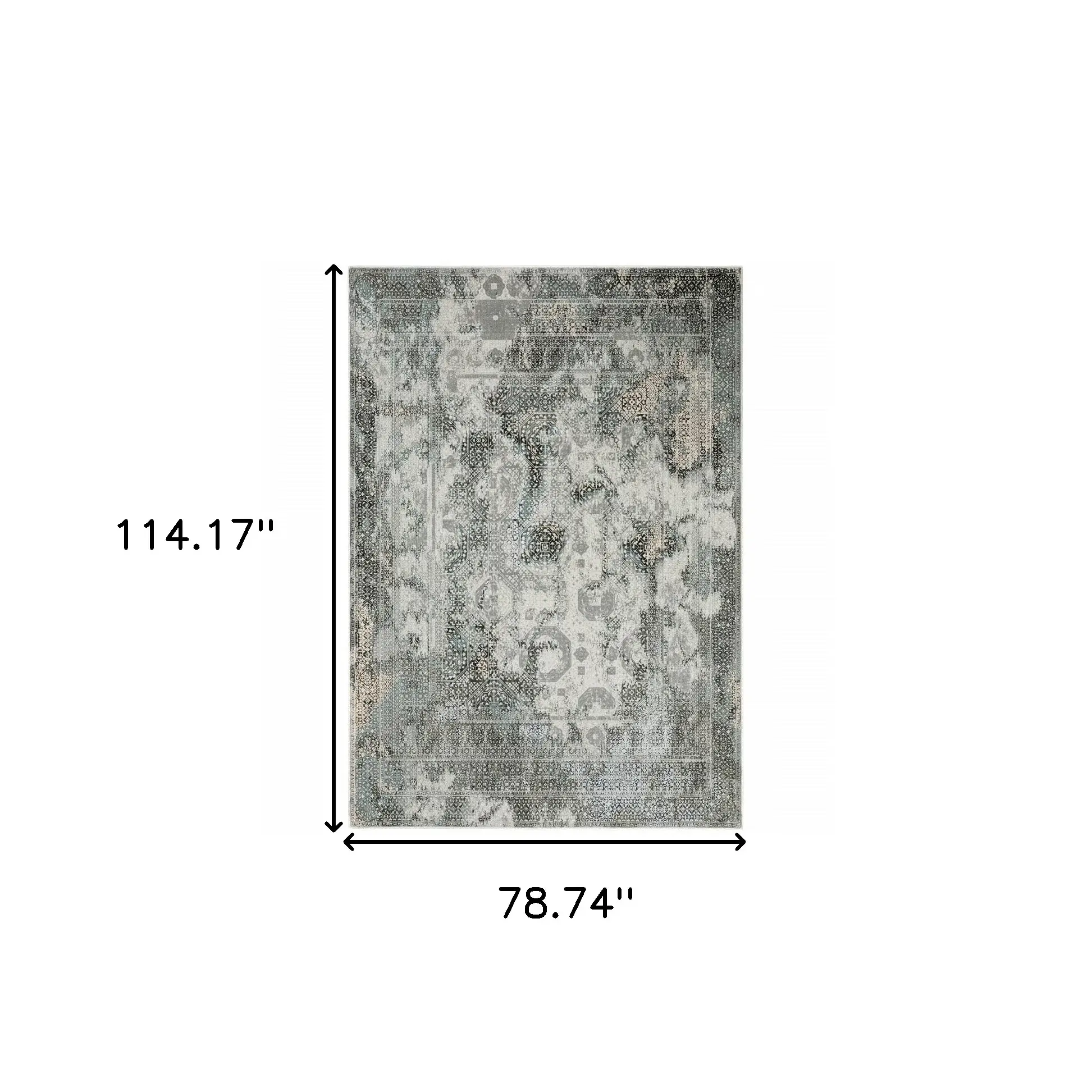 6' X 9' Ivory Grey Charcoal Blue And Rust Oriental Power Loom Stain Resistant Area Rug - Image 3